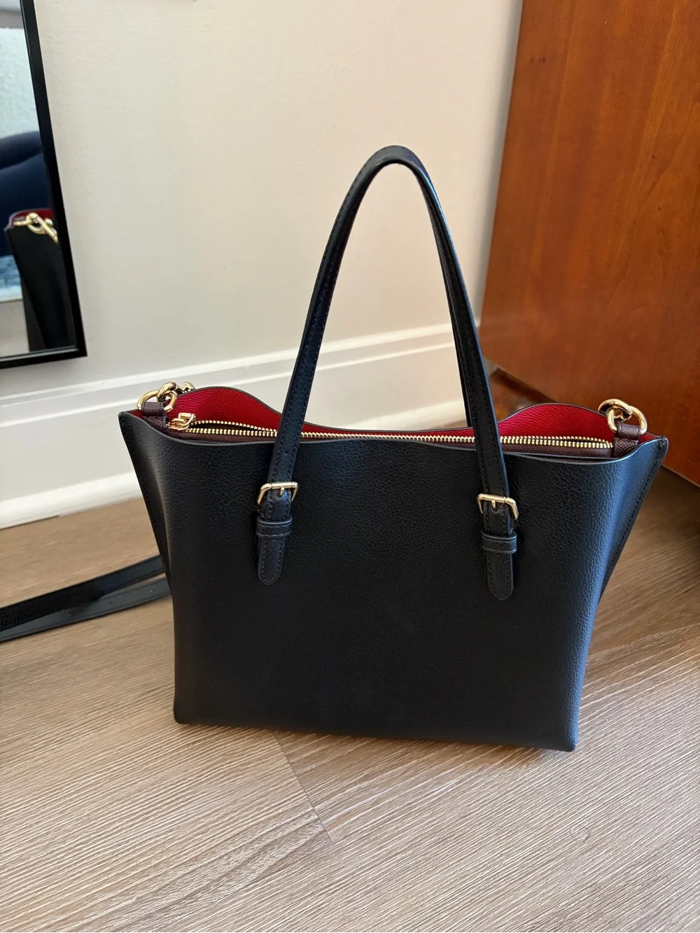 Coach Black Small Top-Handle Purpse with Red Interior and Gold Hardware